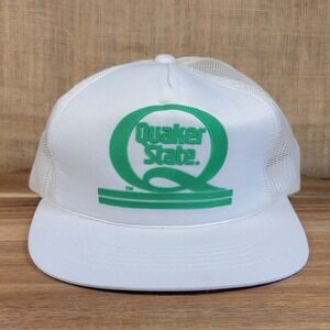 Vintage Quaker State Trucker Hat White Green Mesh Snapback Cap Gas‎ Oil Promo